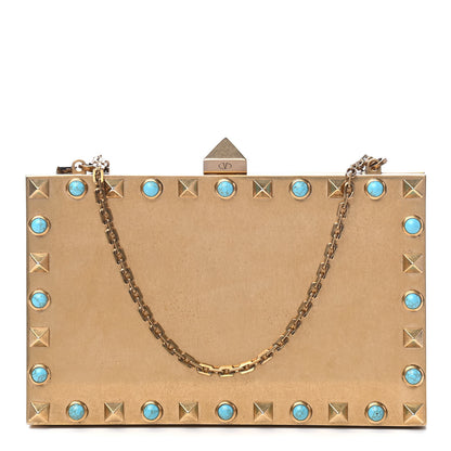 Valentino Garavani Metallic Plexiglass Rockstud Rolling Minaudiere Clutch Gold 1 of 7