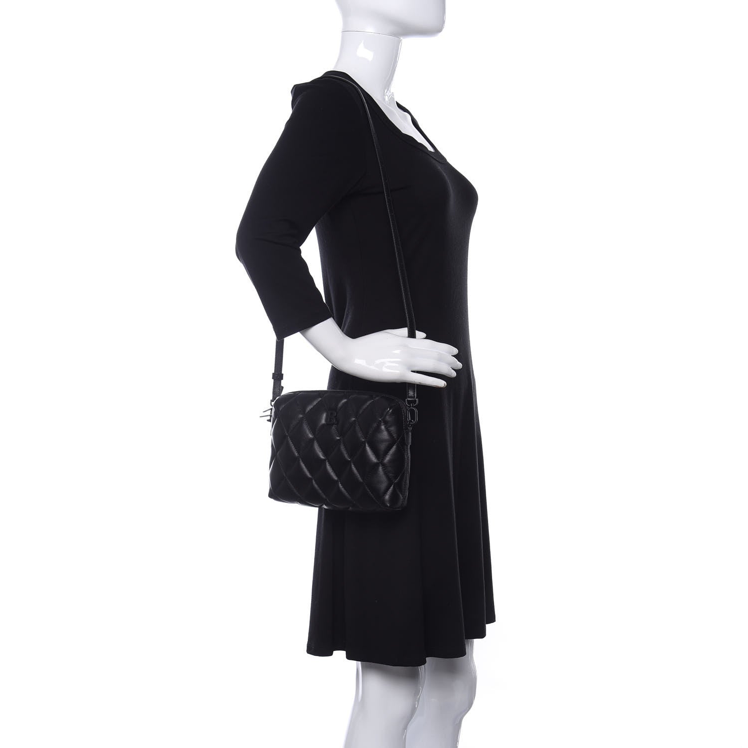 Balenciaga Nappa Calfskin Quilted Touch B Camera Shoulder Bag Black 2 of 10