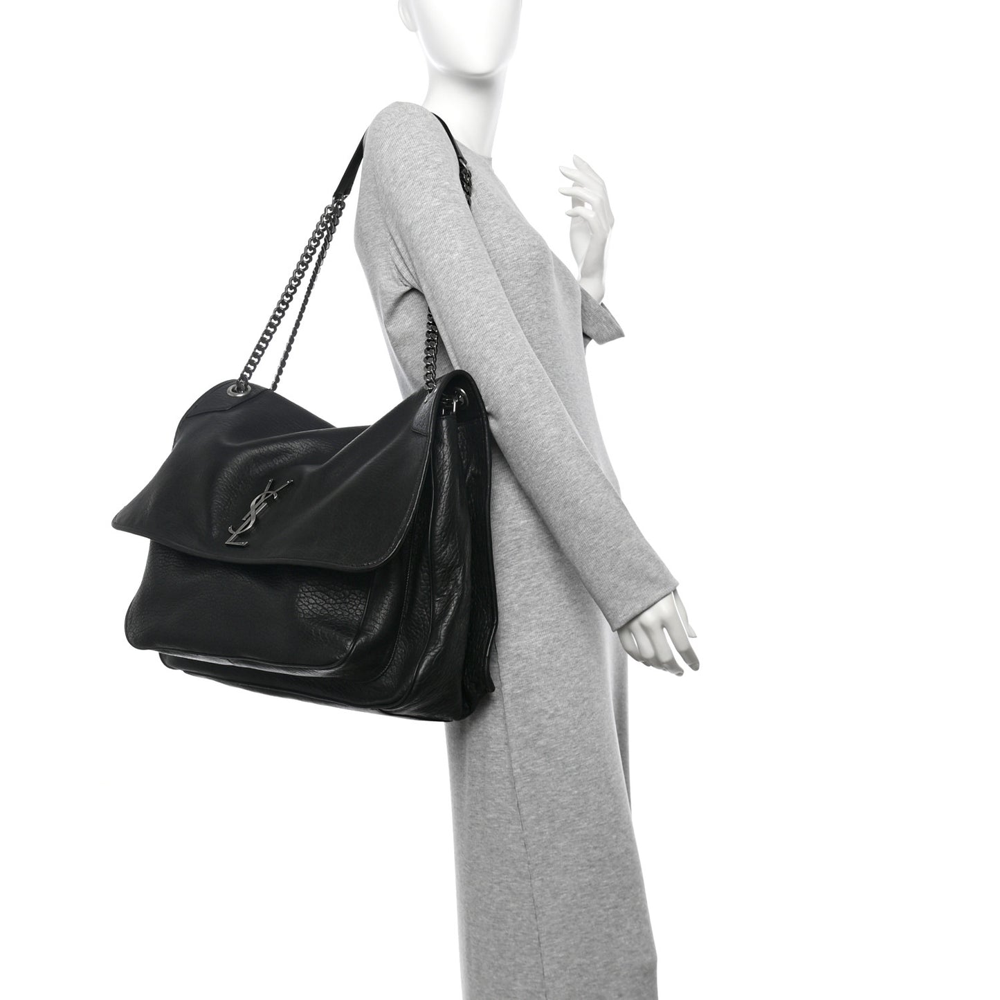 Grained Lambskin Monogram Oversized Niki Chain Satchel Black