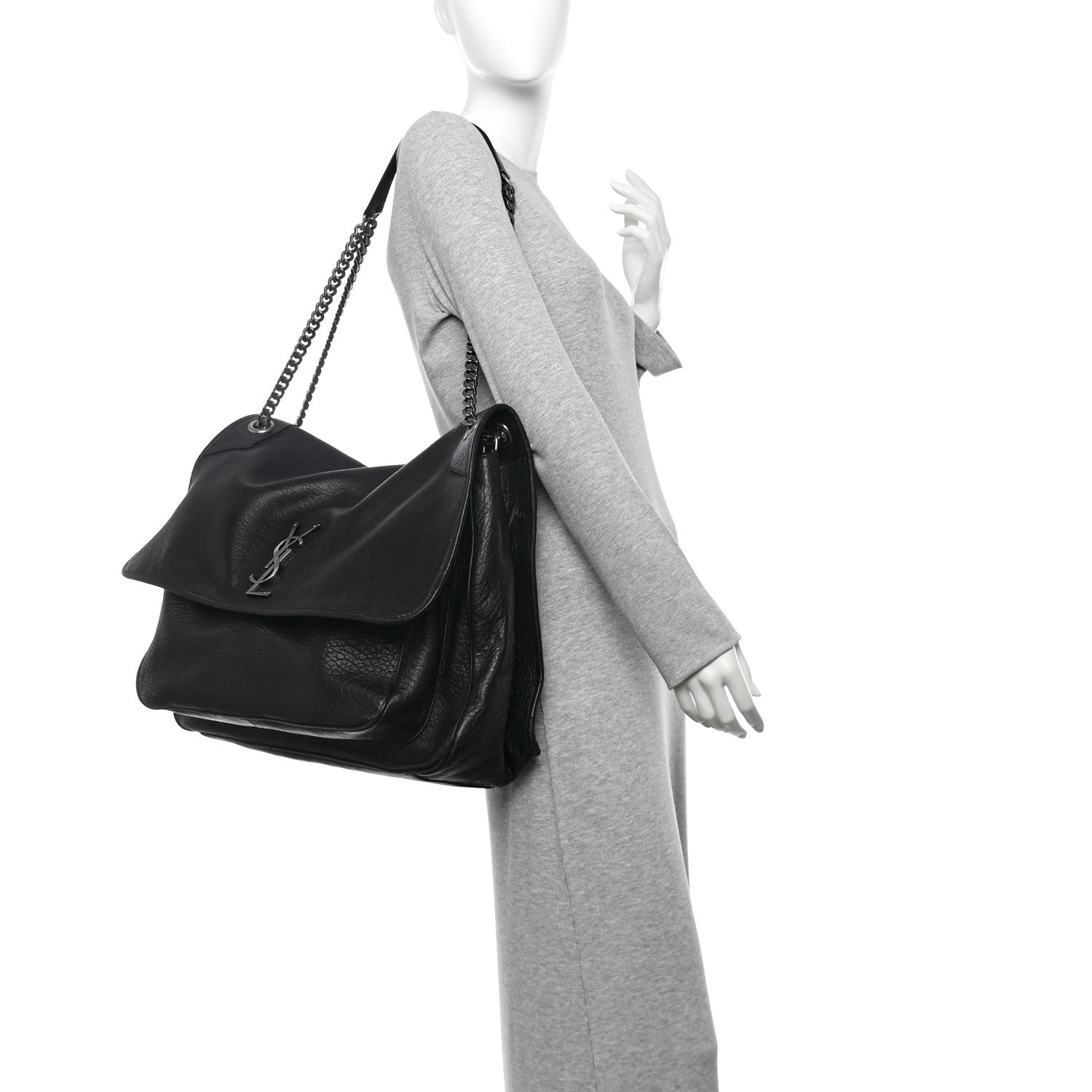 Saint Laurent Grained Lambskin Monogram Oversized Niki Chain Satchel Black 2 of 12