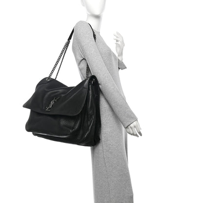 Saint Laurent Grained Lambskin Monogram Oversized Niki Chain Satchel Black 2 of 12