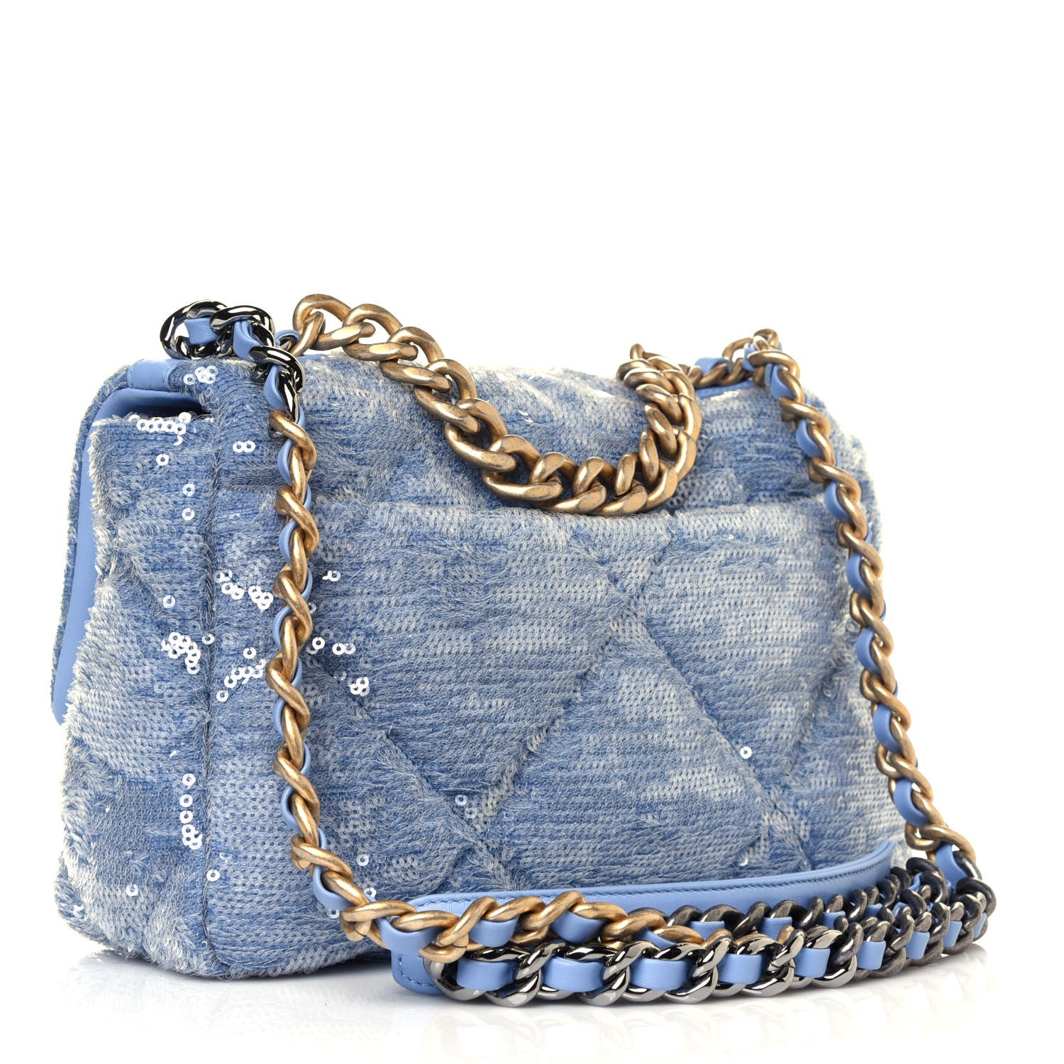 Chanel Sequin Quilted Medium Chanel 19 Flap Light Blue 3 of 13