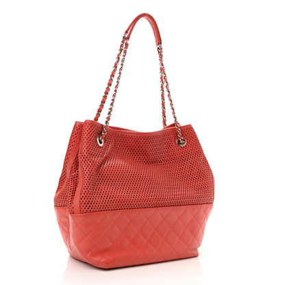 Chanel Calfskin Perforated Up In The Air North South Tote Red 3 of 10