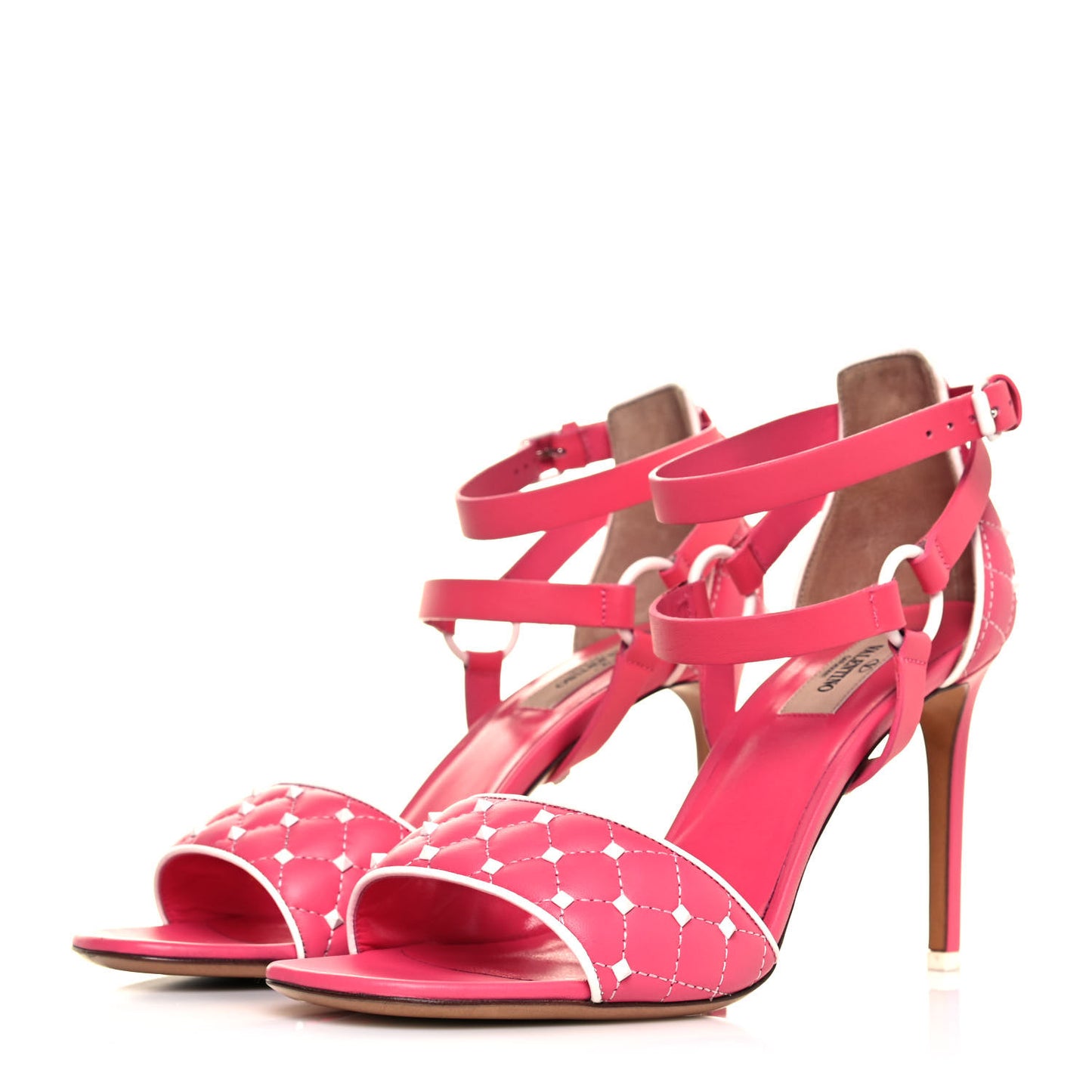 Nappa Free Rockstud Spike 90mm Ankle Strap Sandals 40 Shadow Pink Optic White