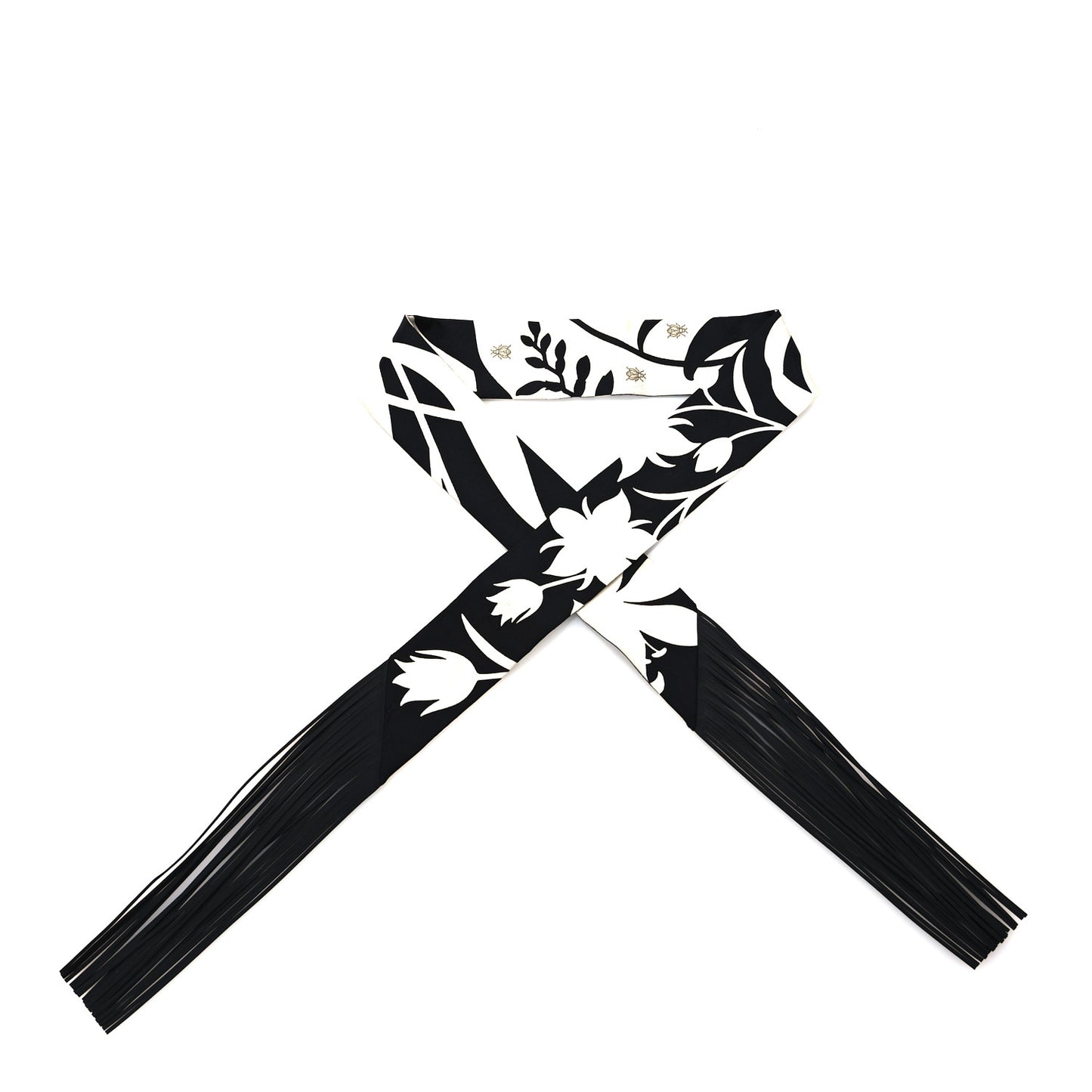 Silk Calfskin Bouquet Final Fringed Twilly Creme Black