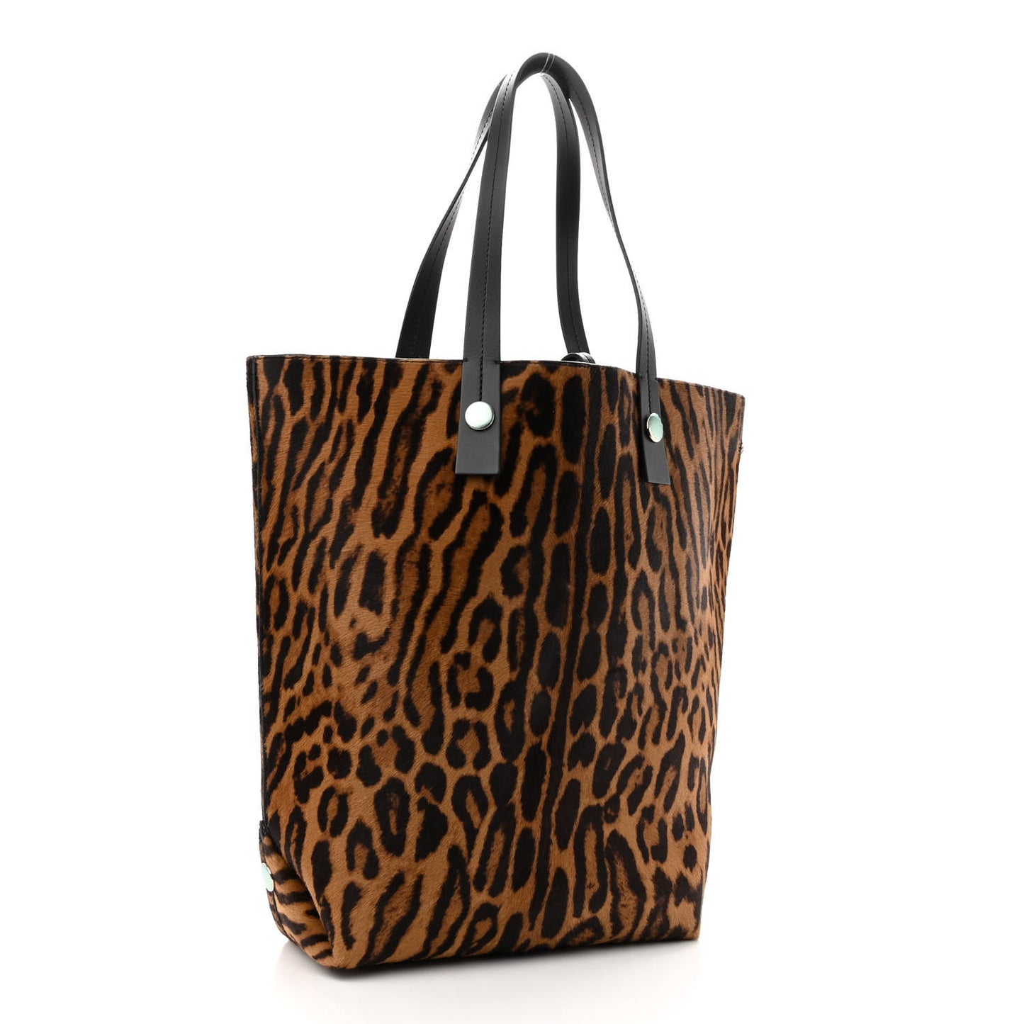Calf Hair Leopard Print North South Tote Chocolate Brown Black Camel