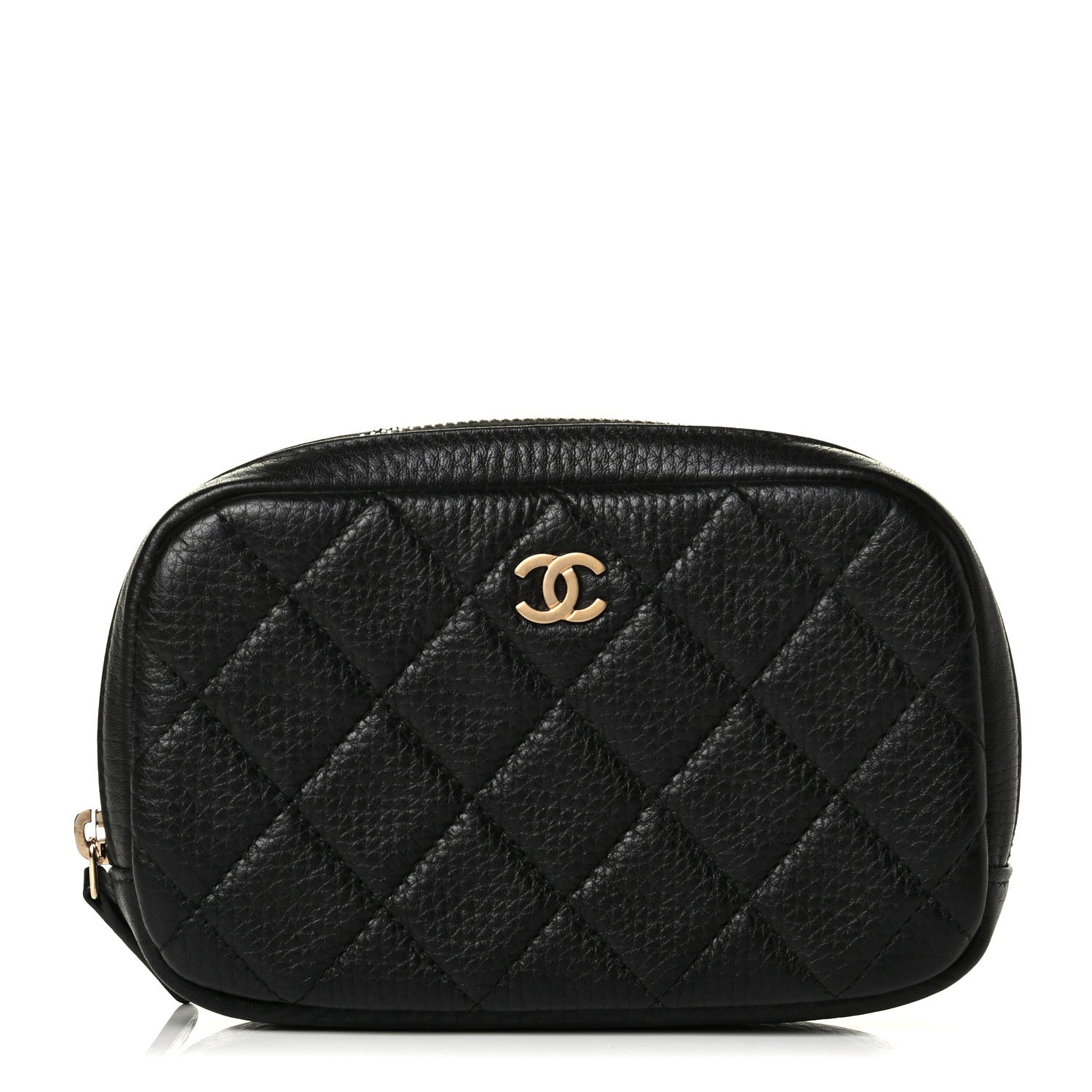 Chanel Grained Calfskin Quilted Small Curvy Pouch Cosmetic Case Black 1 of 5
