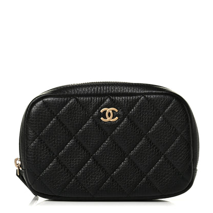 Chanel Grained Calfskin Quilted Small Curvy Pouch Cosmetic Case Black 1 of 5