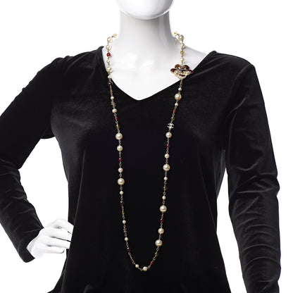 Chanel Pearl Beaded Enamel CC Bee Long Necklace Gold Burgundy 2 of 4