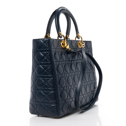 Christian Dior Lambskin Cannage Large Lady Dior Navy Blue 3 of 12