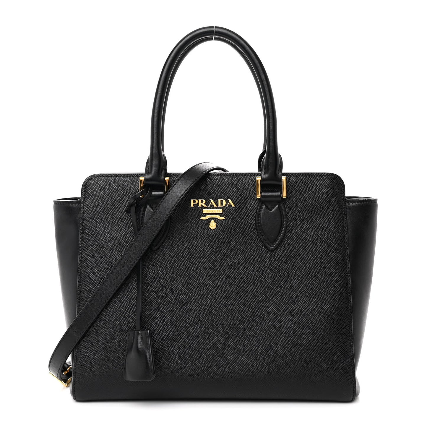 Saffiano Soft Calfskin Small Zippered Tote Black