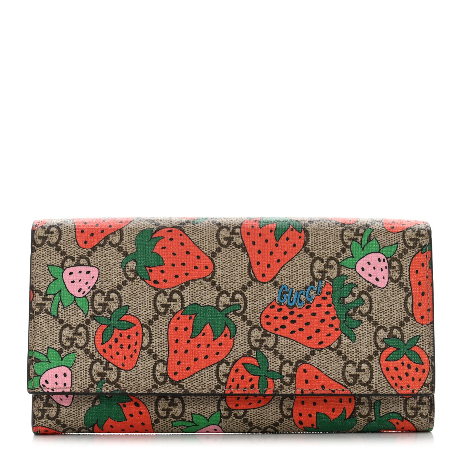 Gucci GG Supreme Monogram Strawberry Flap Wallet Light Pink 1 of 12