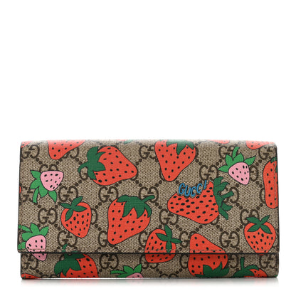 Gucci GG Supreme Monogram Strawberry Flap Wallet Light Pink 1 of 12