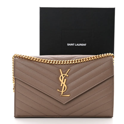 Saint Laurent Grain De Poudre Matelasse Chevron Monogram Chain Wallet Taupe 14 of 14