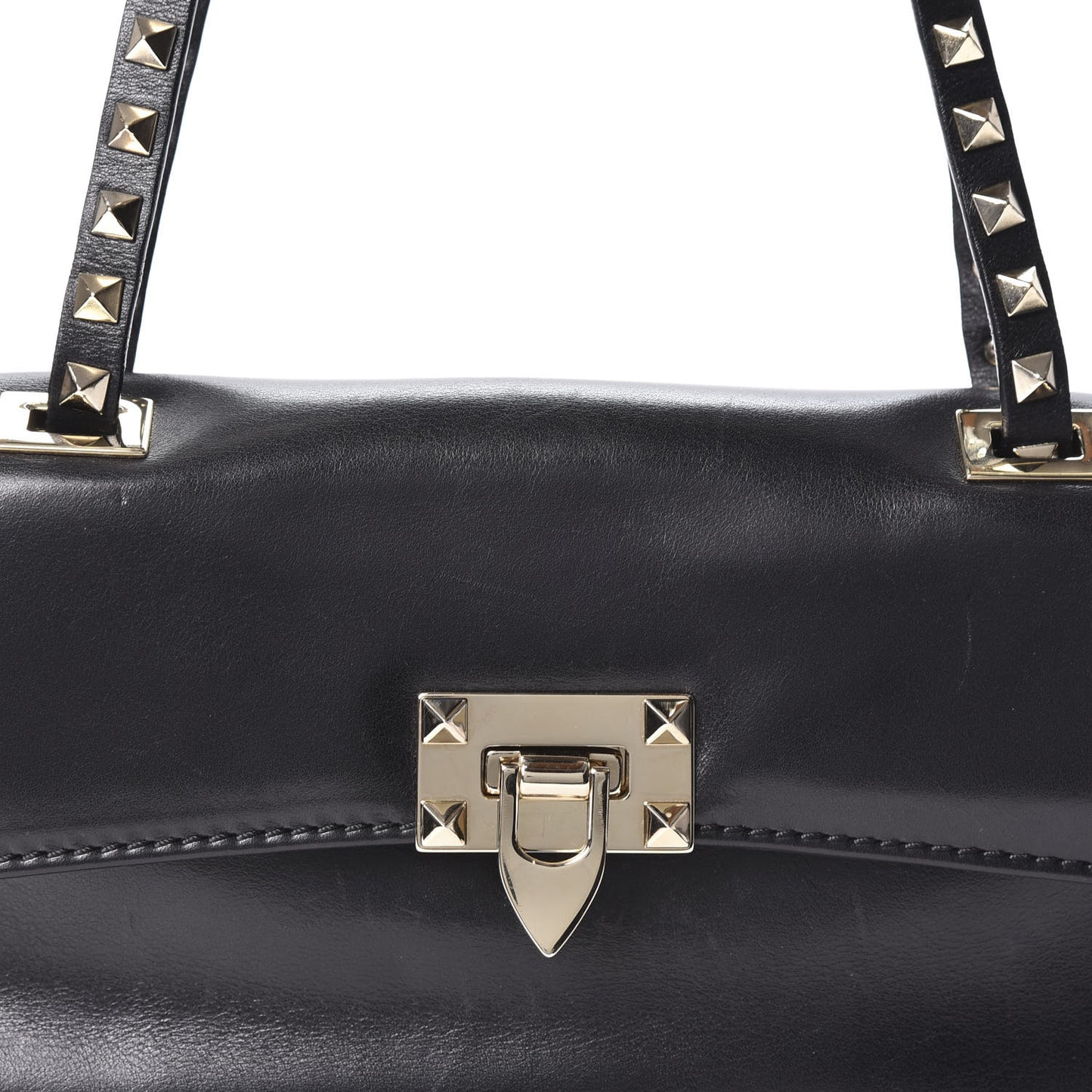 Vitello Rockstud Flip Lock Shoulder Flap Bag Black