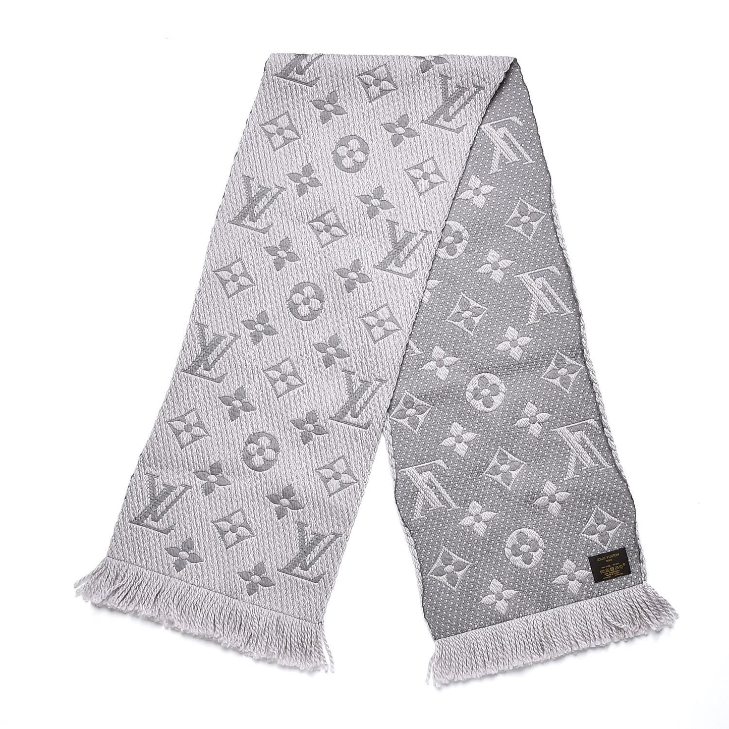 Wool Silk Logomania Scarf Pearl Grey