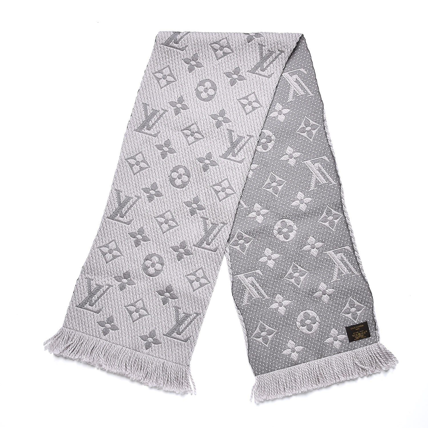 Louis Vuitton Wool Silk Logomania Scarf Pearl Grey 3 of 4
