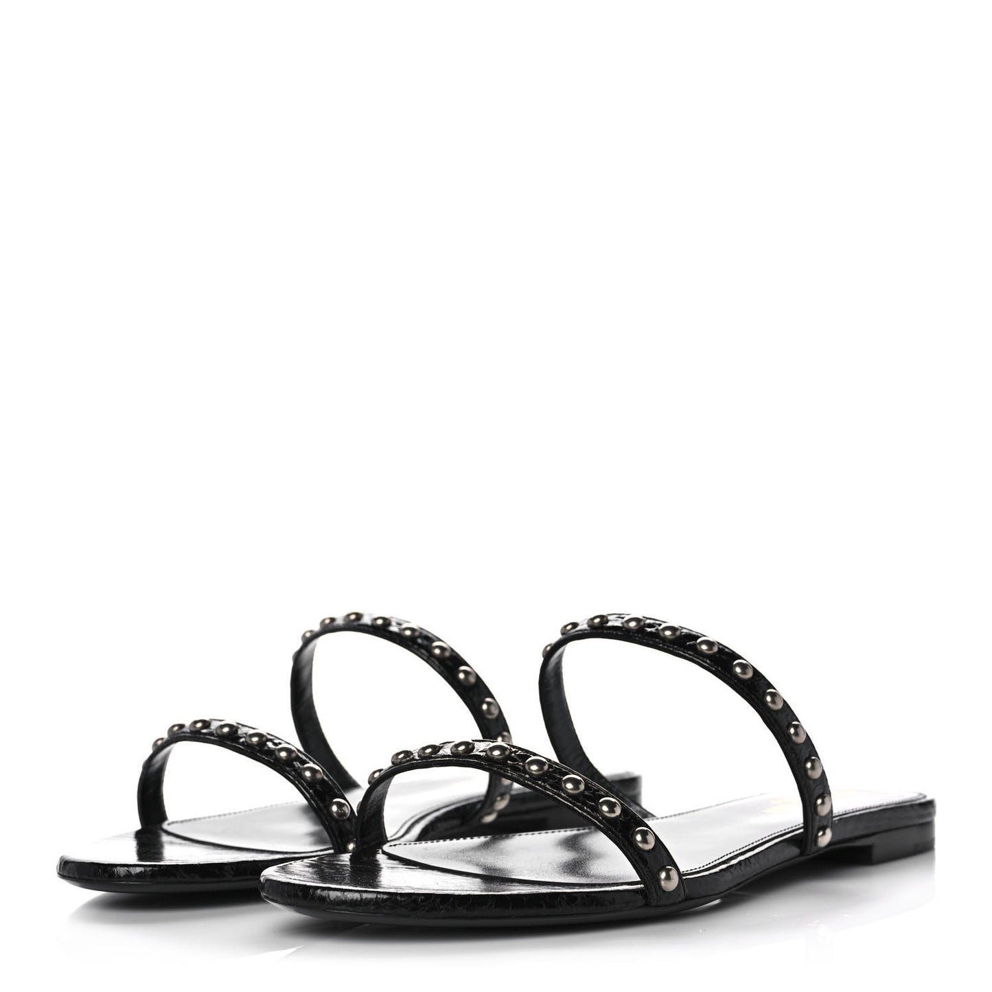 Snakeskin Embossed Studded Gia Sandals 40 Black