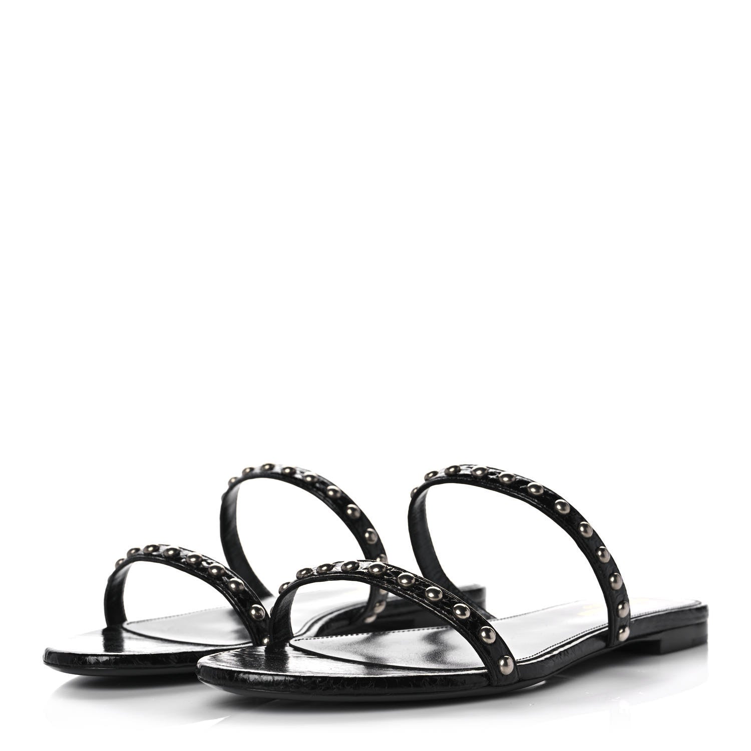Saint Laurent Snakeskin Embossed Studded Gia Sandals 40 Black 3 of 8