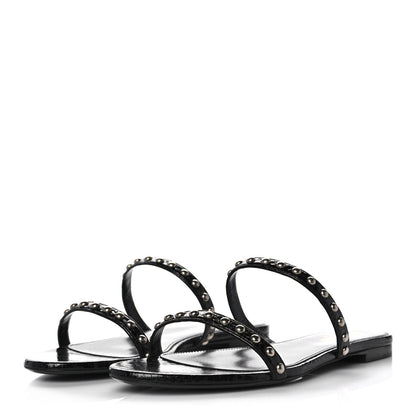 Saint Laurent Snakeskin Embossed Studded Gia Sandals 40 Black 3 of 8