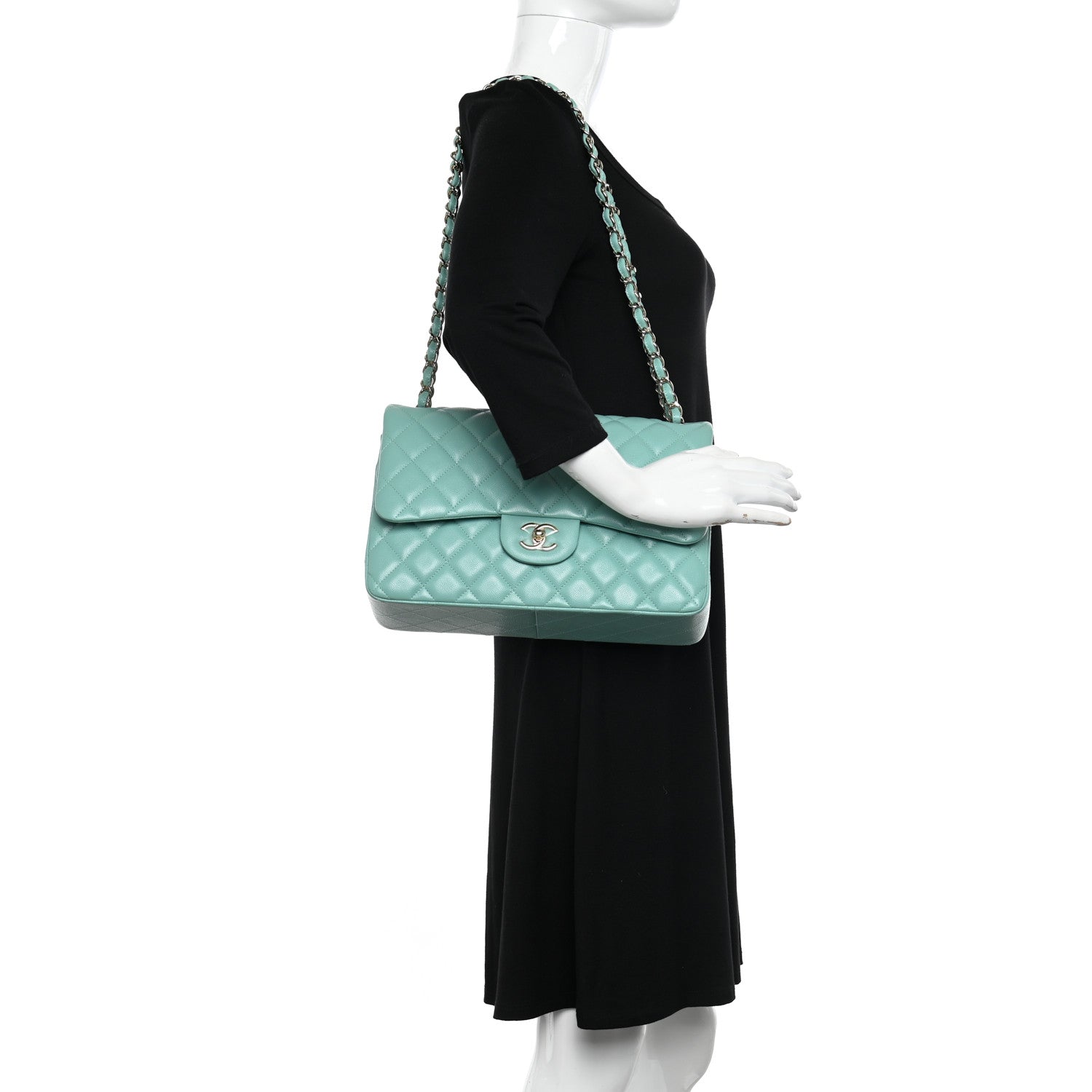 Chanel Caviar Quilted Jumbo Double Flap Light Green 2 of 11