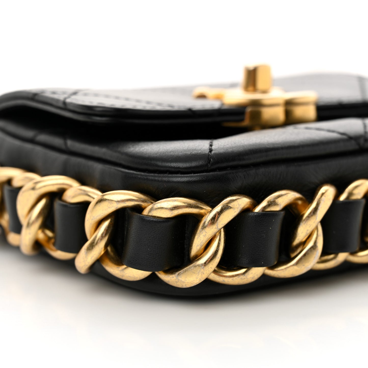 Calfskin Quilted Mini Framing Chain Bag Black