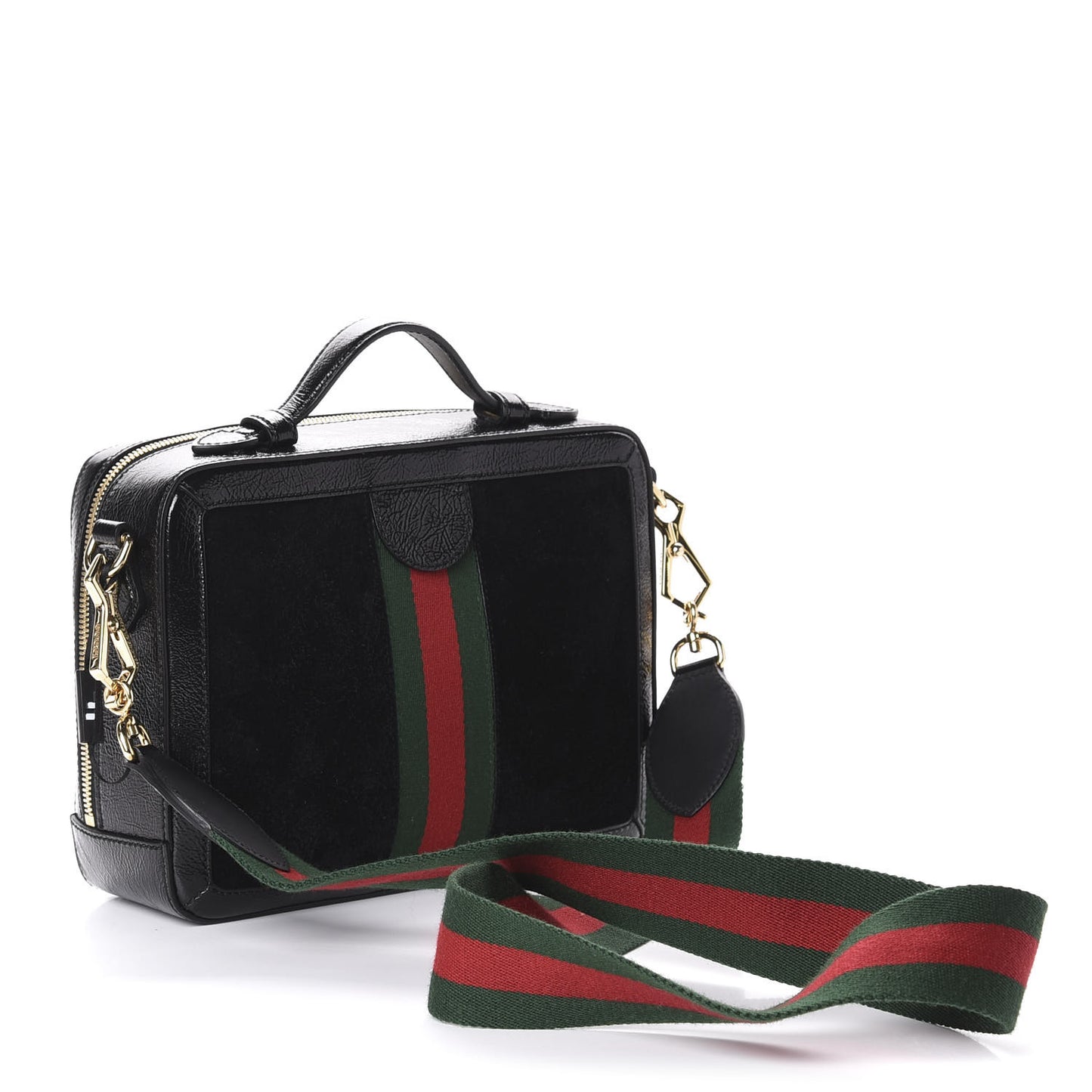 Suede Patent Web Small Ophidia Top Handle Shoulder Bag Black