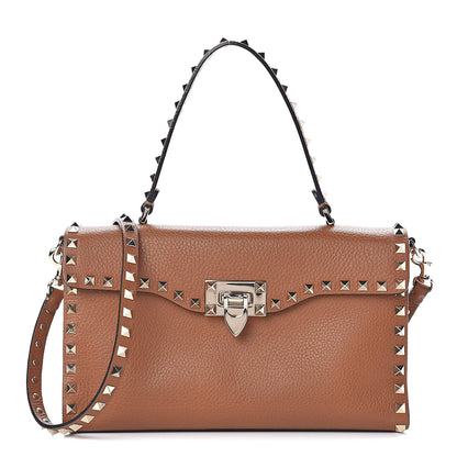 Valentino Garavani Pebbled Calfskin Small Rockstud Single Handle Flap Bag Light Cuir 1 of 10