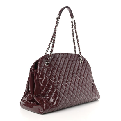 Chanel Patent Quilted Maxi Just Mademoiselle Bowling Bag Burgundy 3 of 11