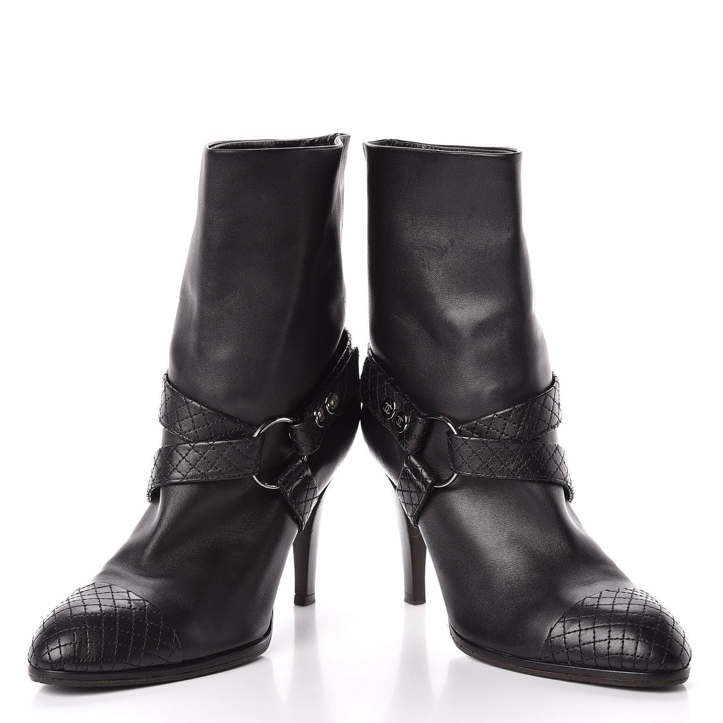 Calfskin Quilted Cap Toe Boots 40.5 Black