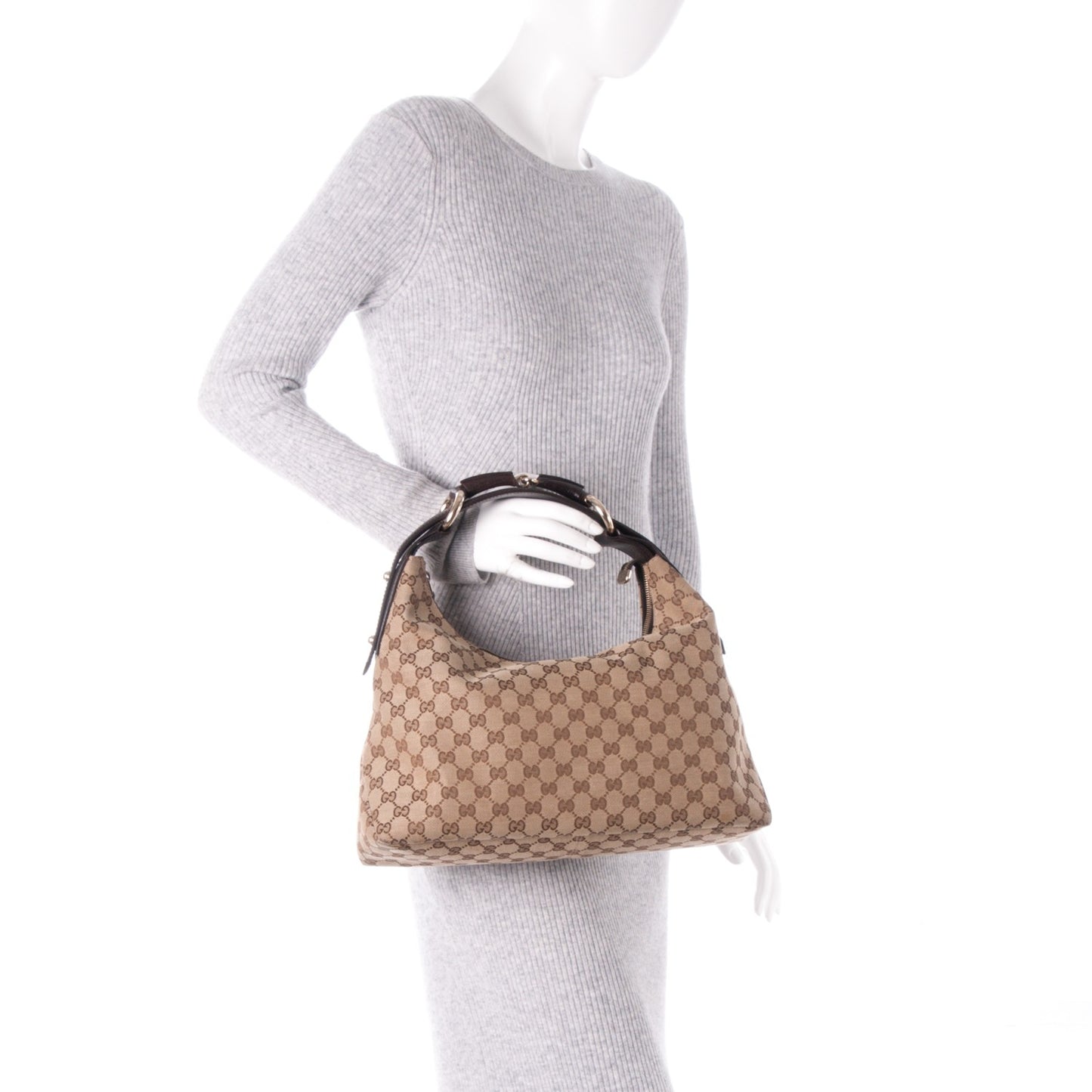 Monogram Medium Horsebit Chain Hobo Dark Brown