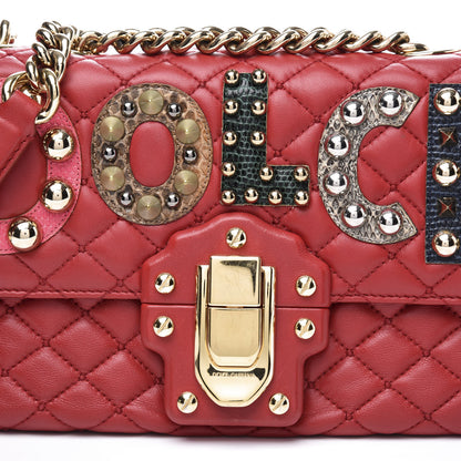 Dolce & Gabbana Lambskin Watersnake Embellished Lucia Shoulder Bag Red 9 of 9
