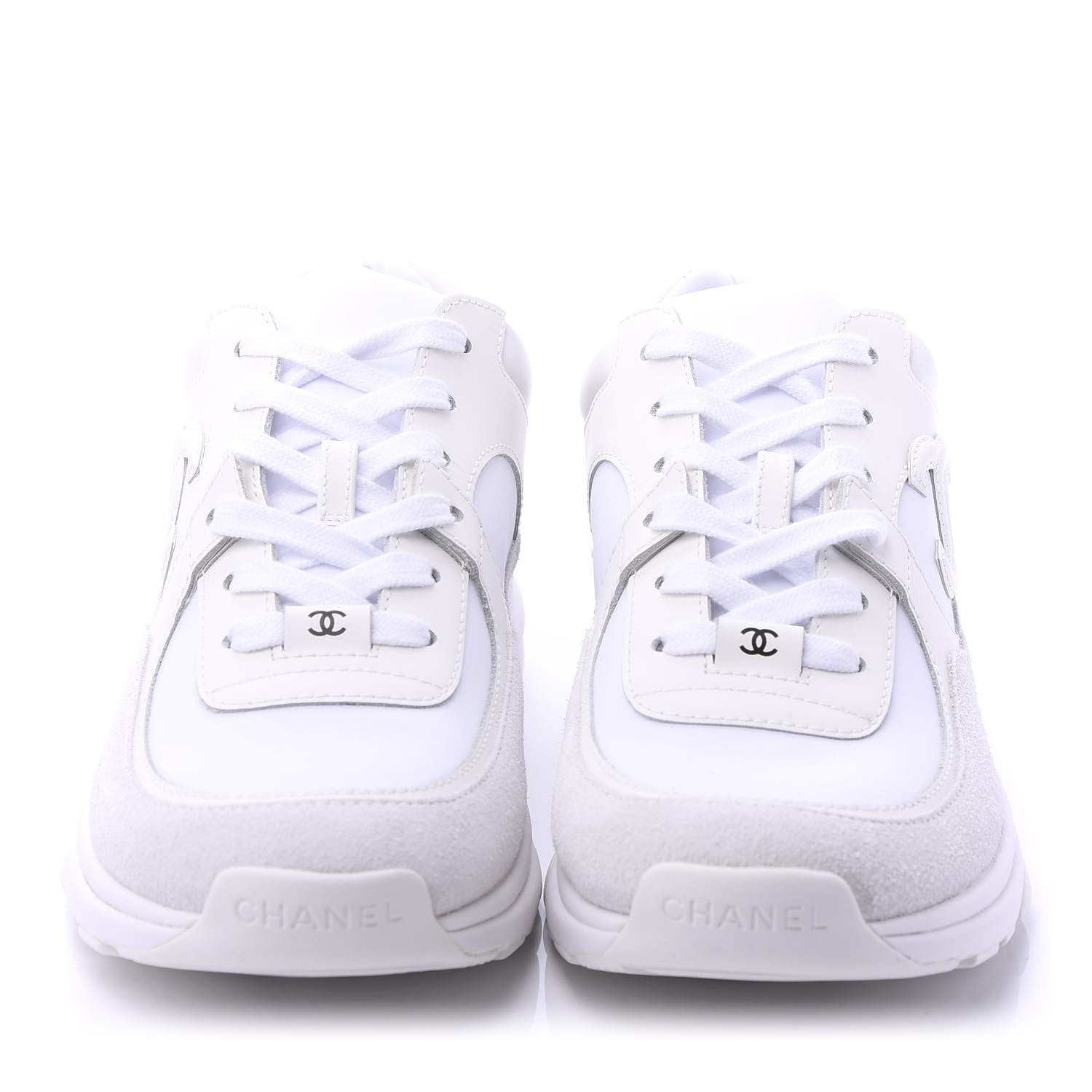 Chanel Suede Calfskin Fabric CC Sneakers 39 White 2 of 9