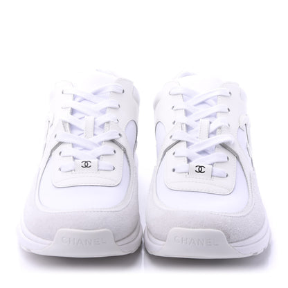 Chanel Suede Calfskin Fabric CC Sneakers 39 White 2 of 9