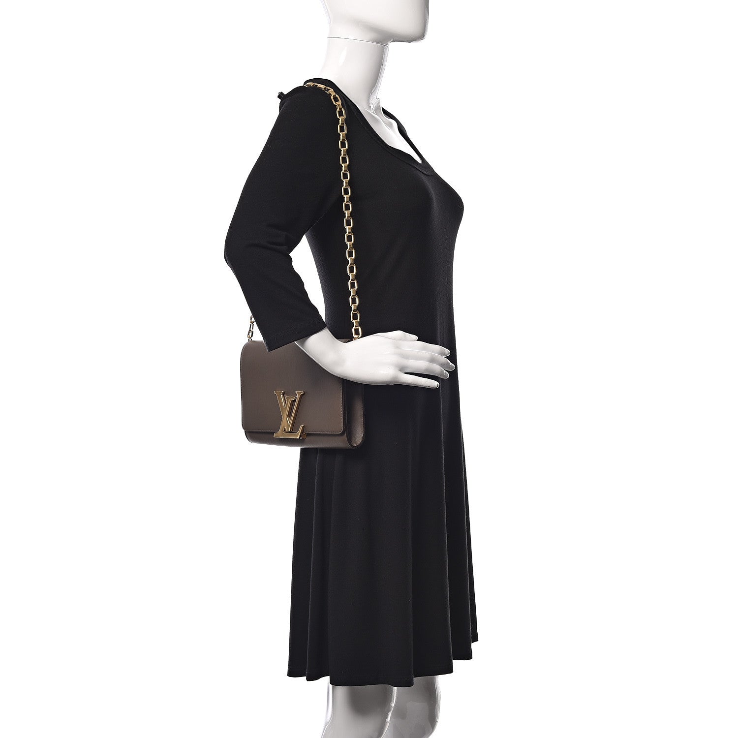 Louis Vuitton Calfskin Chain Louise GM Granit 2 of 12
