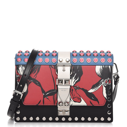 Prada City Calfskin Orchid Print Studded Elektra Shoulder Bag Fuoco Black 1 of 9