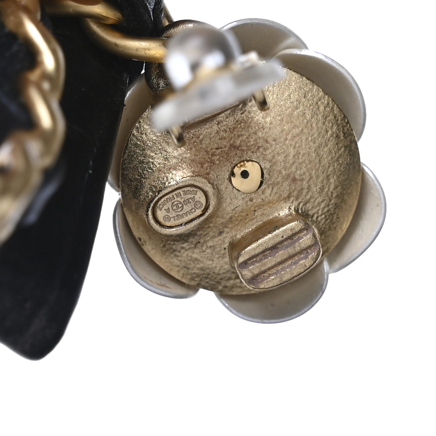 Calfskin Metal Pearl 90’s Camellia CC Hoop Earrings  Gold Black