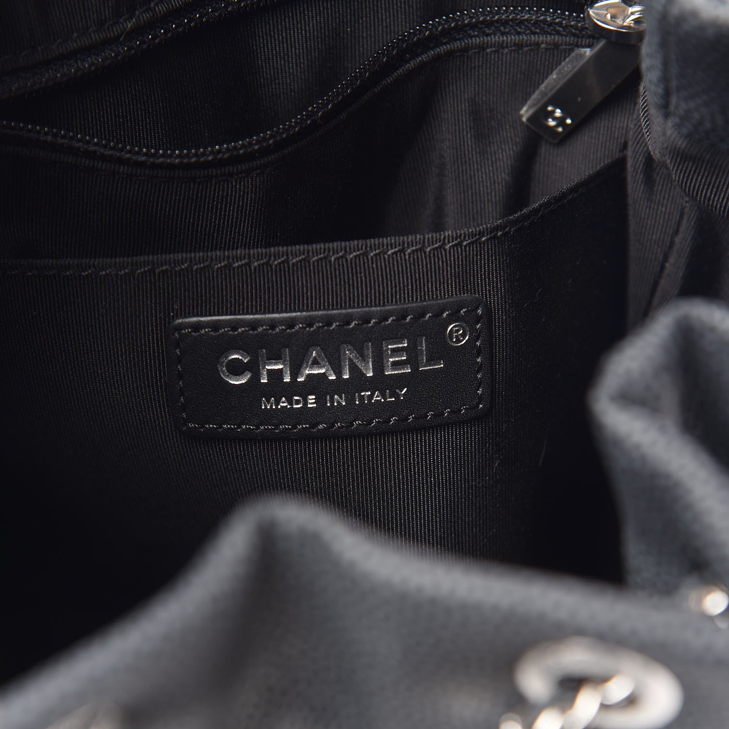 Chanel Caviar Flat Quilted CC Chain Bucket Drawstring Bag Black 6 of 9