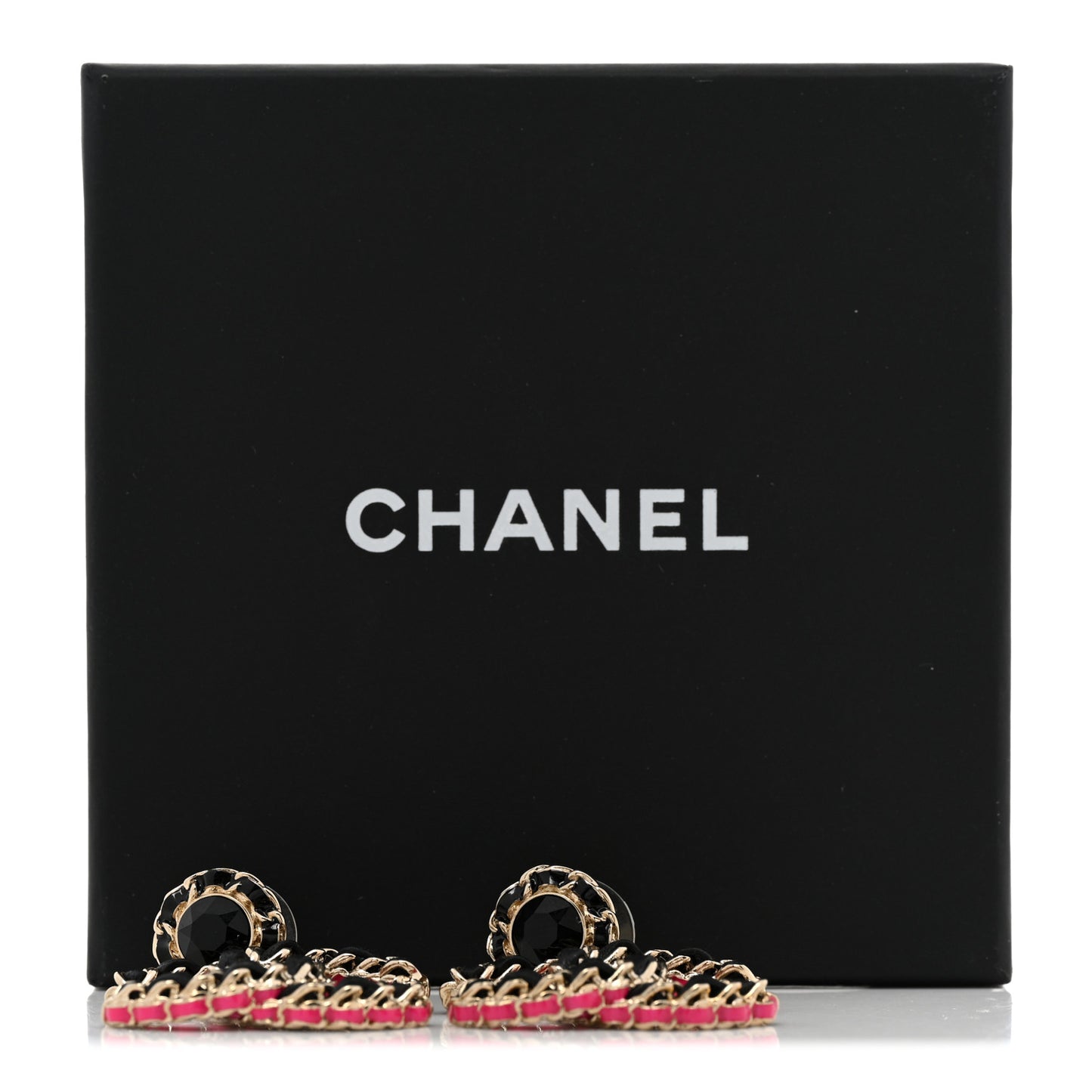 Metal Lambskin CC Chain Drop Earrings Gold Pink