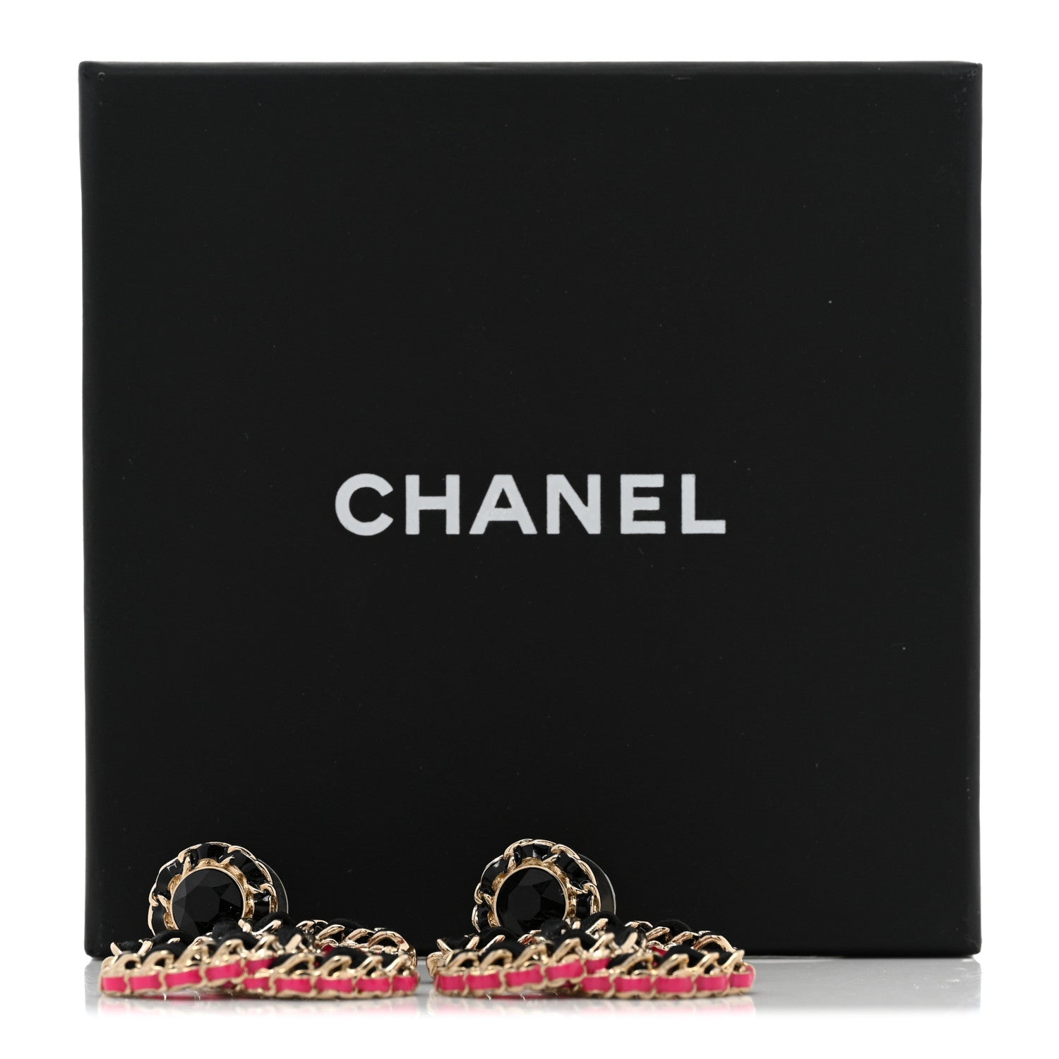 Chanel Metal Lambskin CC Chain Drop Earrings Gold Pink 5 of 5
