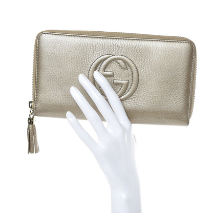 Gucci Metallic Pebbled Calfskin Soho Zip Around Wallet Golden Beige 2 of 10