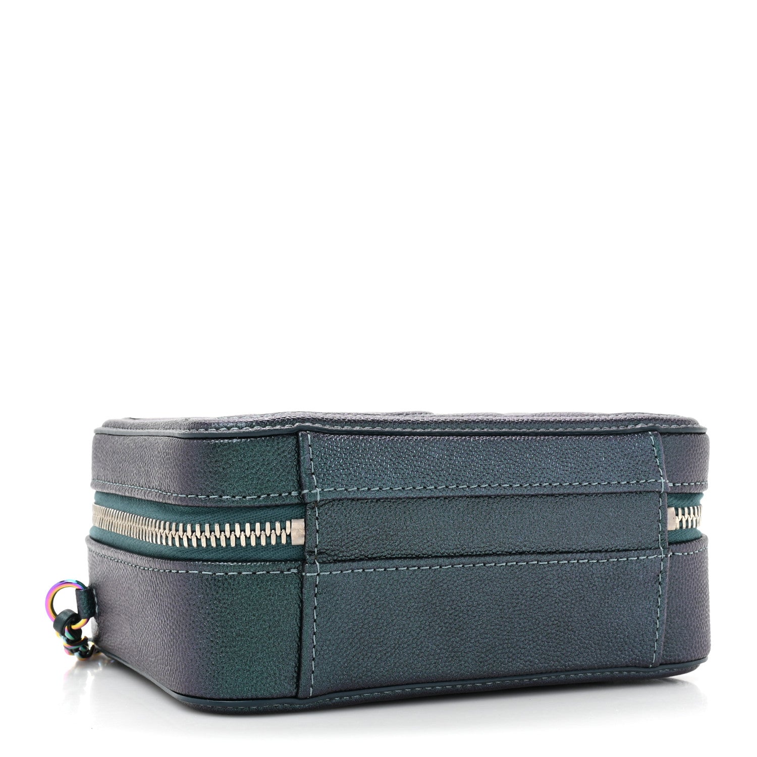 Chanel Iridescent Caviar Quilted Small CC Filigree Vanity Case Dark Turquoise 4 of 12