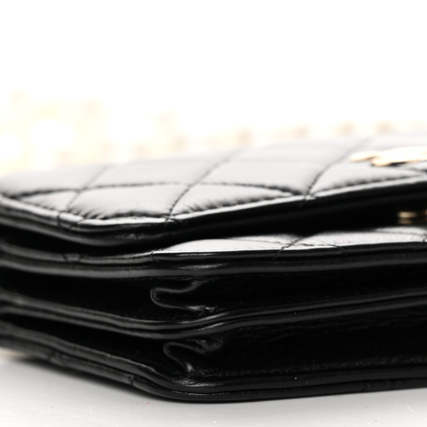 Calfskin Quilted Mini Maxi Pearls Wallet On Chain WOC Black