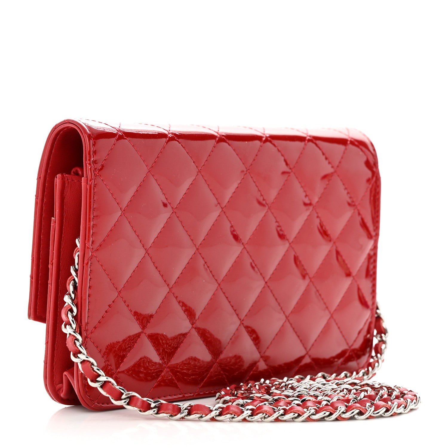 Chanel Patent Quilted Brilliant Wallet On Chain WOC Red 3 of 14