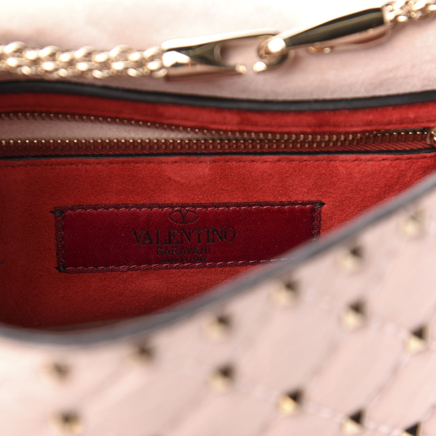 Craquele Nappa Medium Rockstud Spike Shoulder Bag Water Rose