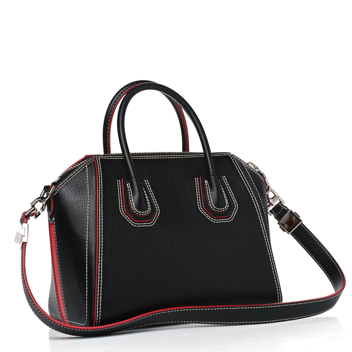 Calfskin Bi-Color Topstitch Small Antigona Black Red