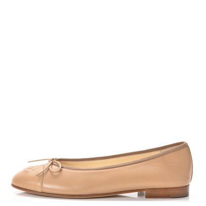 Chanel Lambskin Cap Toe CC Ballerina Flats 37.5 Dark Beige 1 of 14