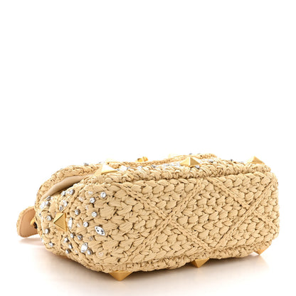 Valentino Garavani Raffia Crystal Medium Roman Stud Shoulder Bag Naturale Crystal 4 of 11