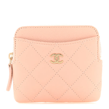 Chanel Caviar Quilted Zip Card Holder Wallet Light Pink 1 of 10
