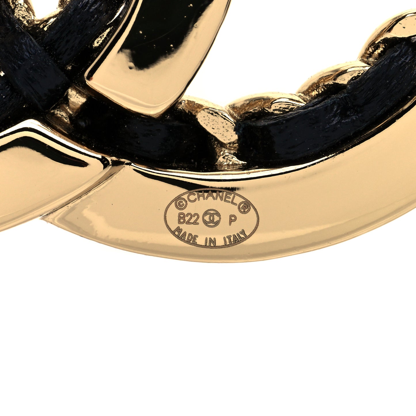 Lambskin Chain CC Chain Brooch Black Gold